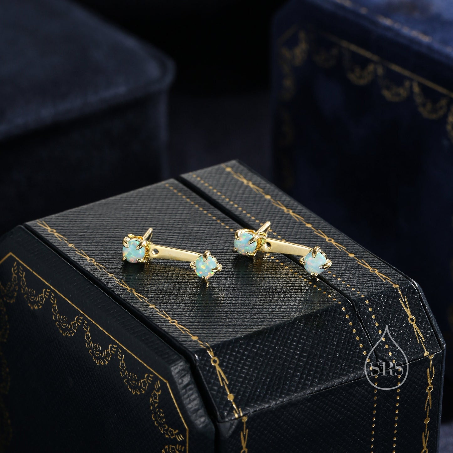 Aqua Green Opal Ear Jacket in Sterling Silver,  Silver or Gold, Front and Back Earrings