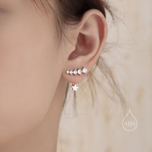 CZ Constellation Star Ear Jacket in Sterling Silver, Star CZ Earrings in Sterling Silver, Silver, Gold or Rose Gold, Front and Back Earrings