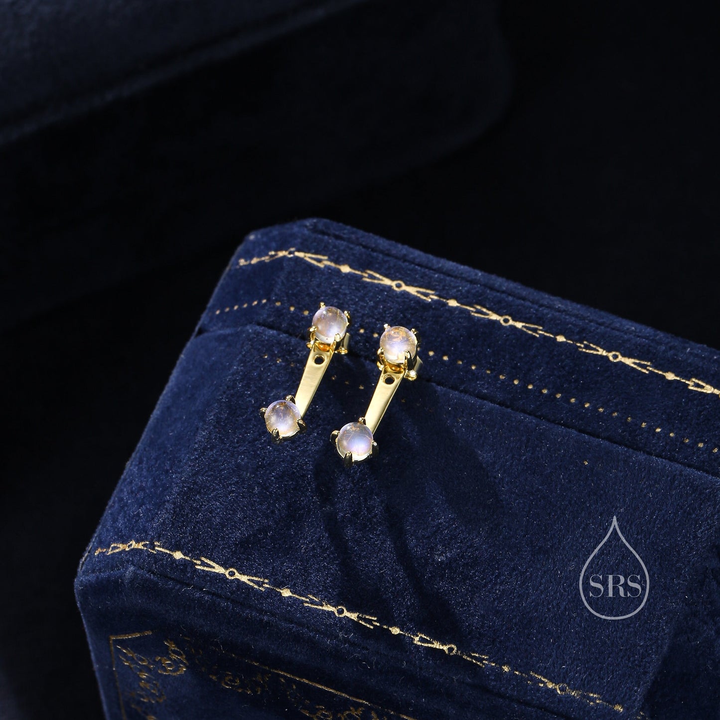 Moonstone Ear Jacket in Sterling Silver, Silver or Gold, Lab Created Moonstone Jacket Earrings, Front and Back Earrings