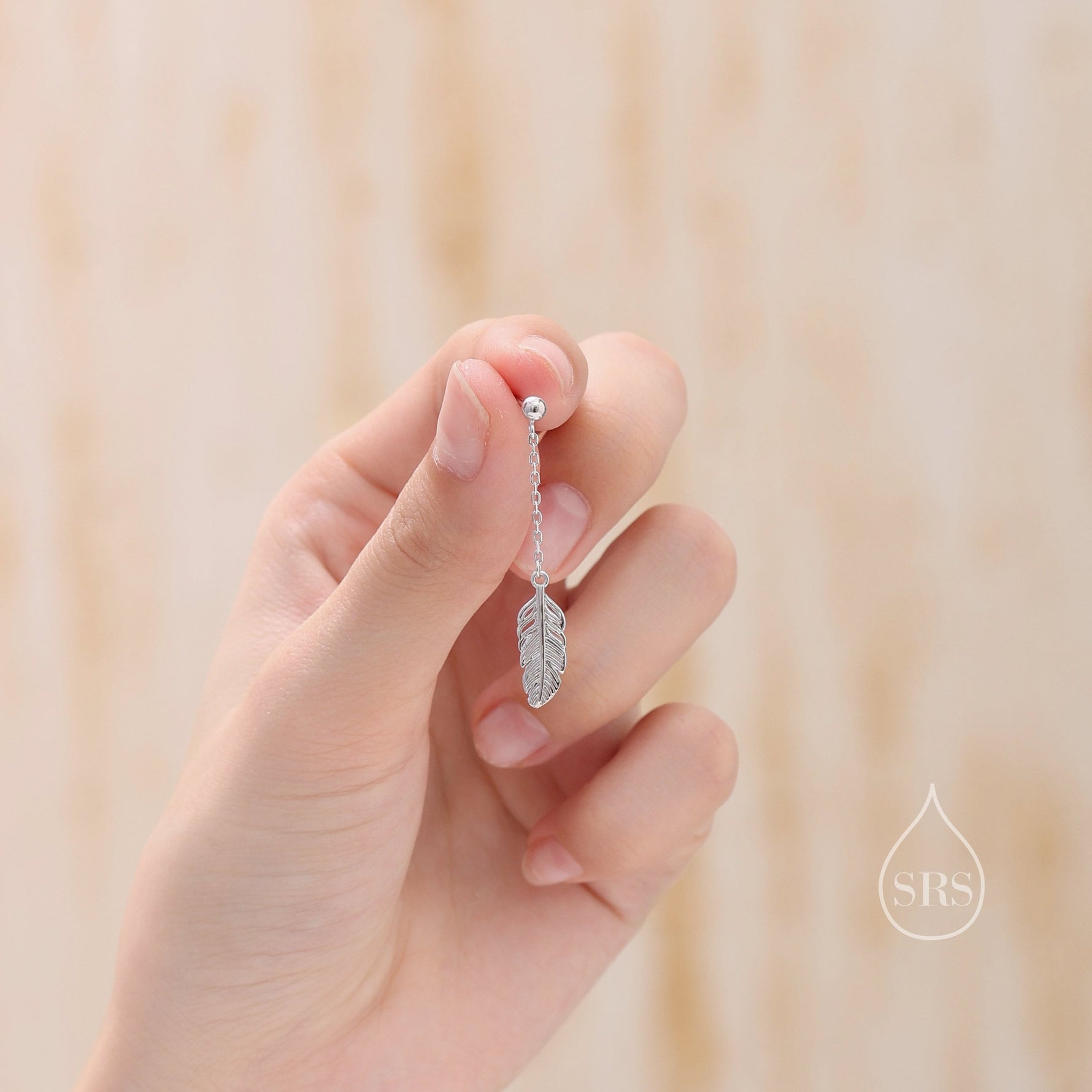 Delicate Feather Drop Stud Earrings in Sterling Silver, Silver or Gold or Rose Gold, Feather Dangle Earrings, Feather Threaders
