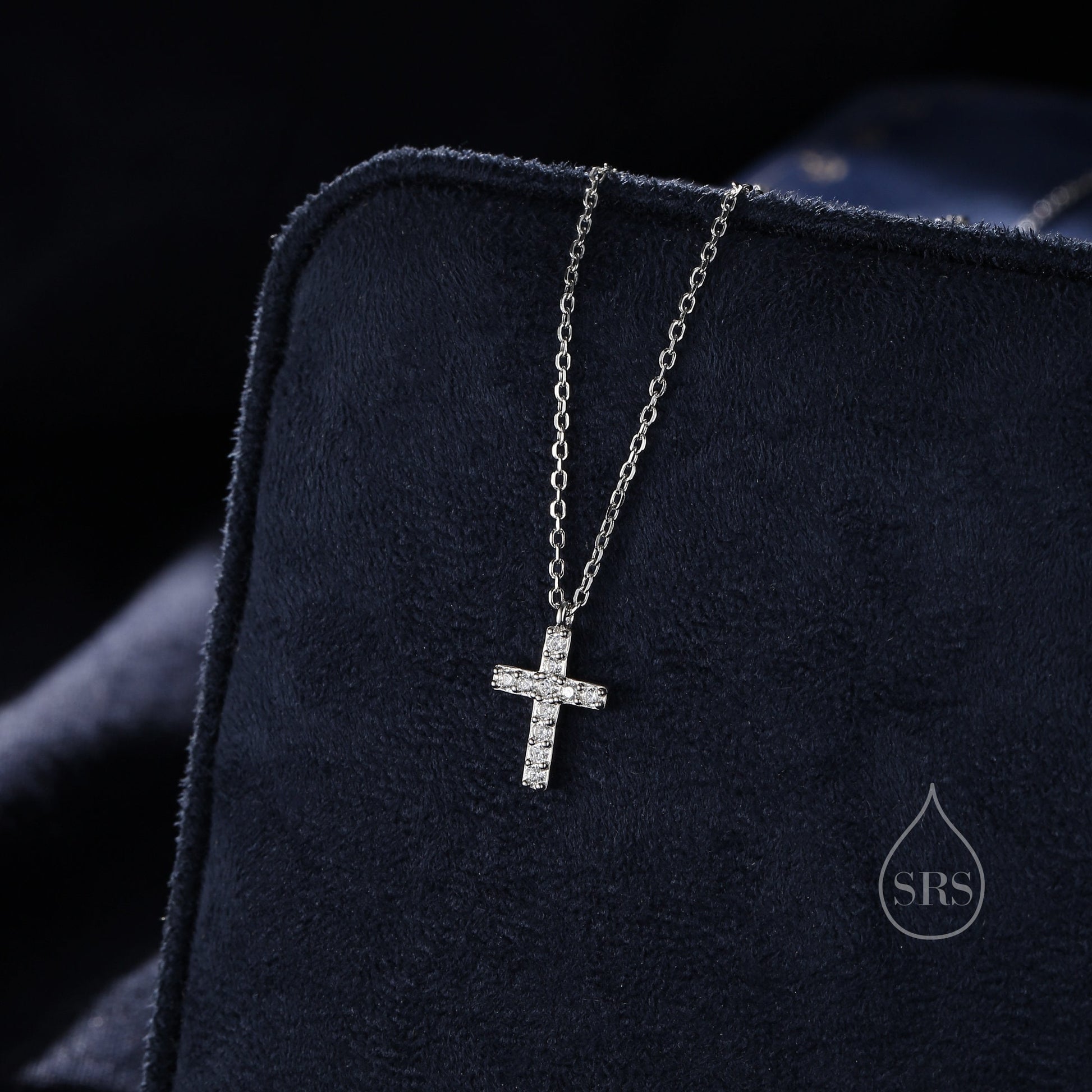 CZ Cross Pendant Necklace in Sterling Silver, Cross Necklace, Silver or Gold, Sterling Silver Cross Necklace