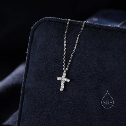 CZ Cross Pendant Necklace in Sterling Silver, Cross Necklace, Silver or Gold, Sterling Silver Cross Necklace