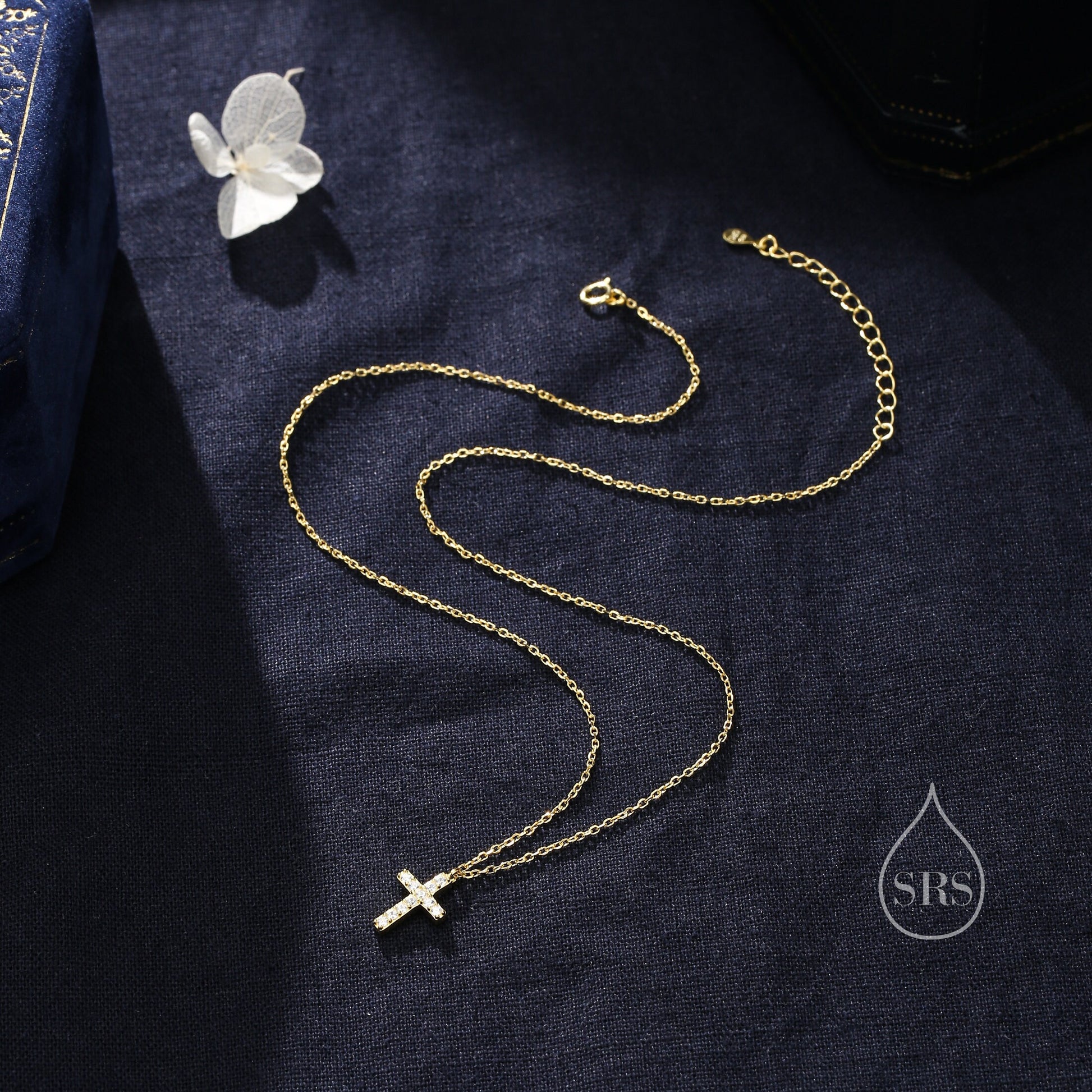 CZ Cross Pendant Necklace in Sterling Silver, Cross Necklace, Silver or Gold, Sterling Silver Cross Necklace