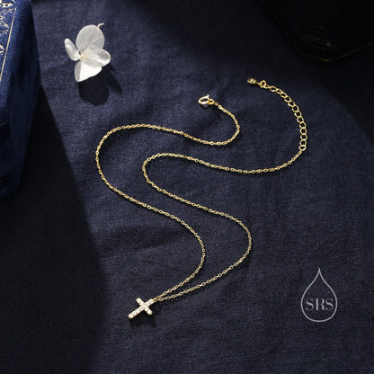 CZ Cross Pendant Necklace in Sterling Silver, Cross Necklace, Silver or Gold, Sterling Silver Cross Necklace