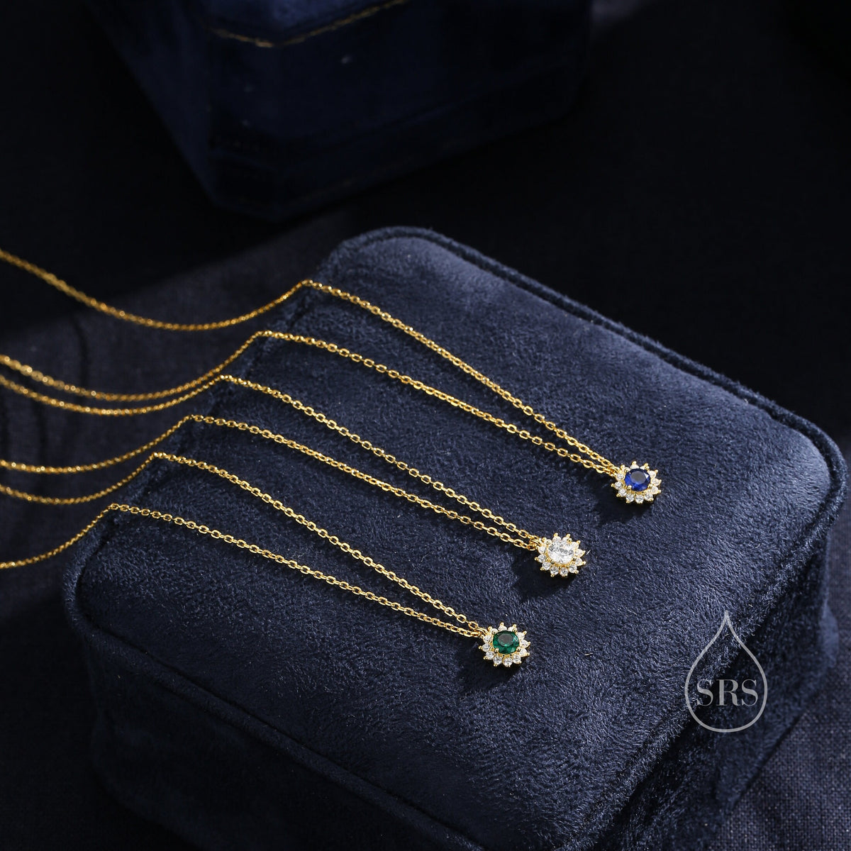 Emerald Green CZ Halo Flower Pendant Necklace in Sterling Silver, Silver or Gold, Sterling Silver CZ Halo Flower Necklace