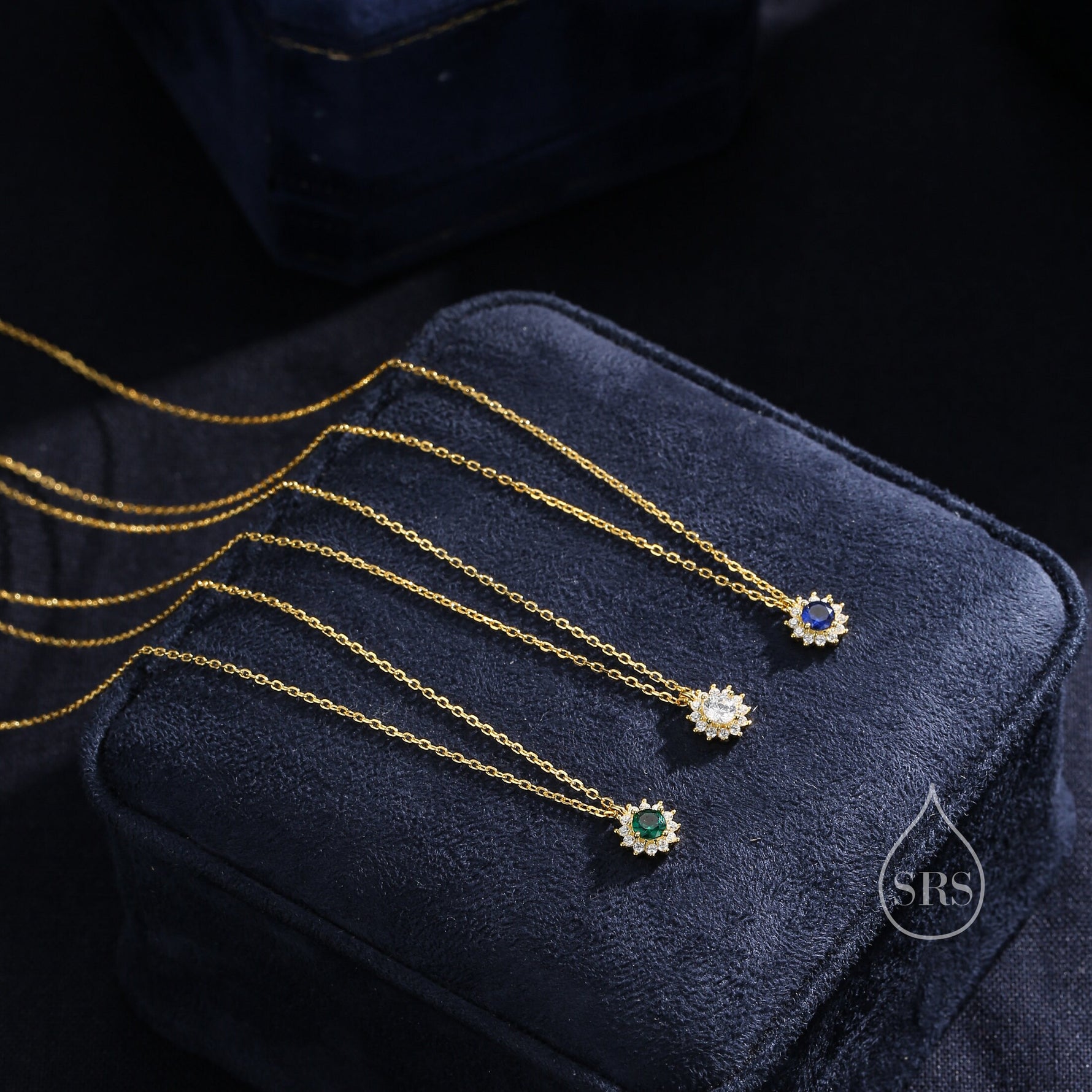 Emerald Green CZ Halo Flower Pendant Necklace in Sterling Silver, Silver or Gold, Sterling Silver CZ Halo Flower Necklace