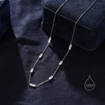 Baguette CZ Satellite Necklace in Sterling Silver, Silver or Gold, Sterling Silver Clear CZ Baguette Chain Necklace