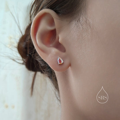 Sterling Silver Aurora AB CZ Droplet Stud Earrings, Pear Cut Aurora Colour Changing CZ Earrings