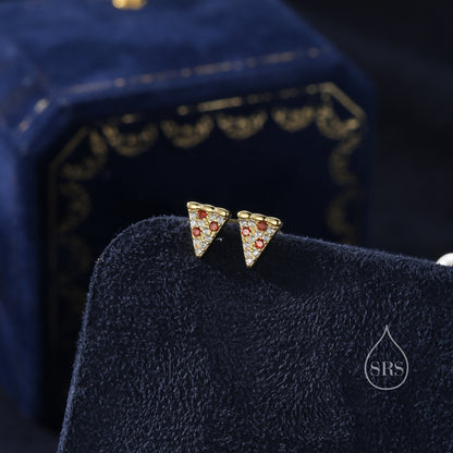 Tiny Pizza Slice CZ Stud Earrings in Sterling Silver, Silver Gold, Pizza Stud Earrings, Pizza Earrings, Silver Pizza Earrings