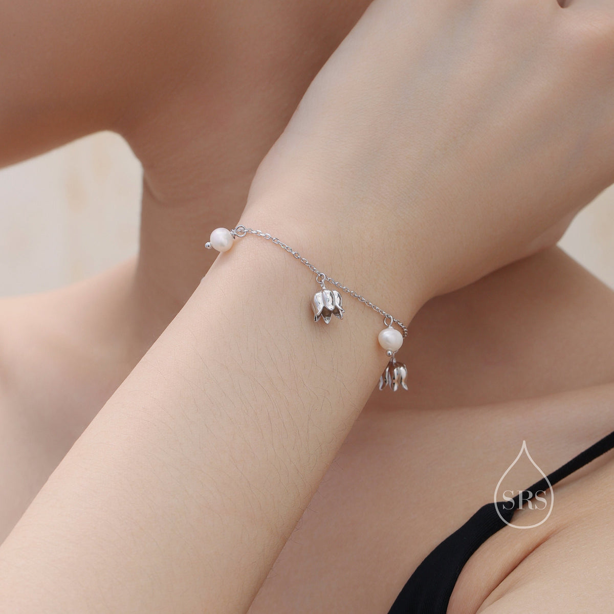 Lily of the Valley & Freshwater Pearl Charm Bracelet