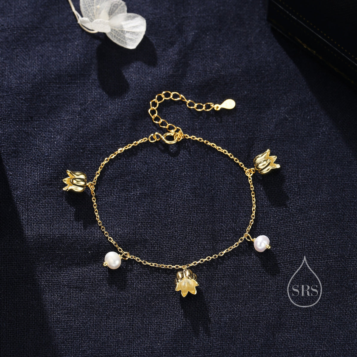 Lily of the Valley & Freshwater Pearl Charm Bracelet