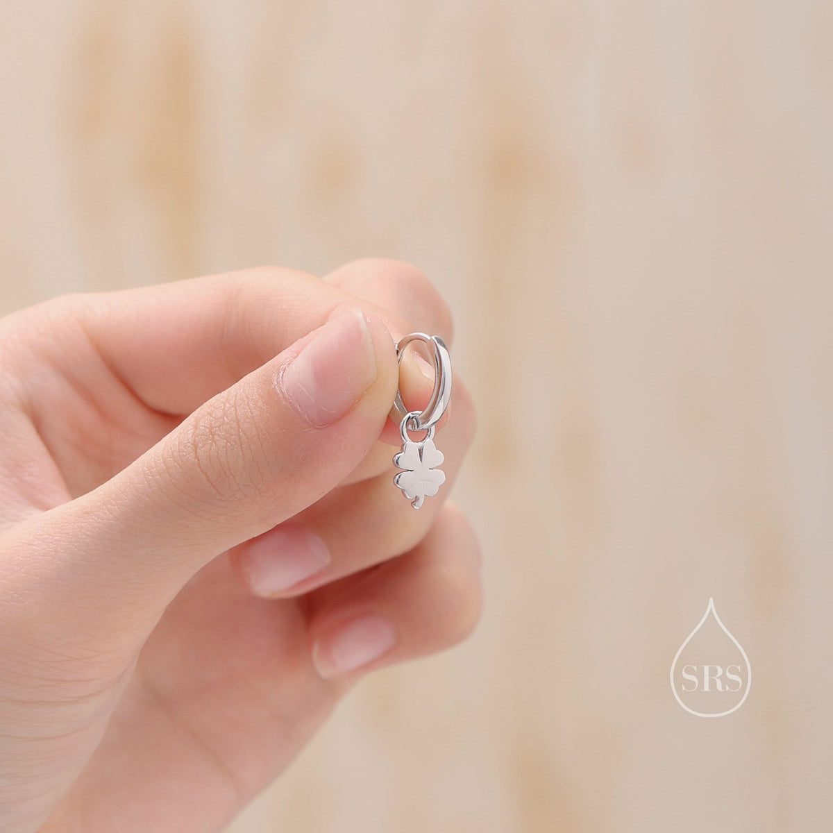 Four Leaf Clover Huggie Hoop Earrings in Sterling Silver, Silver, Gold or Rose Gold, Irish Earrings, Detachable