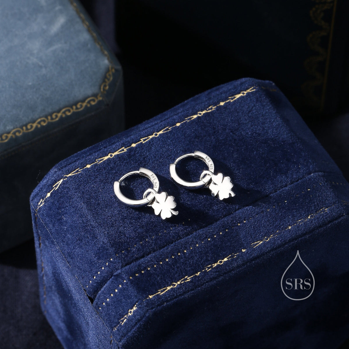Four Leaf Clover Huggie Hoop Earrings in Sterling Silver, Silver, Gold or Rose Gold, Irish Earrings, Detachable