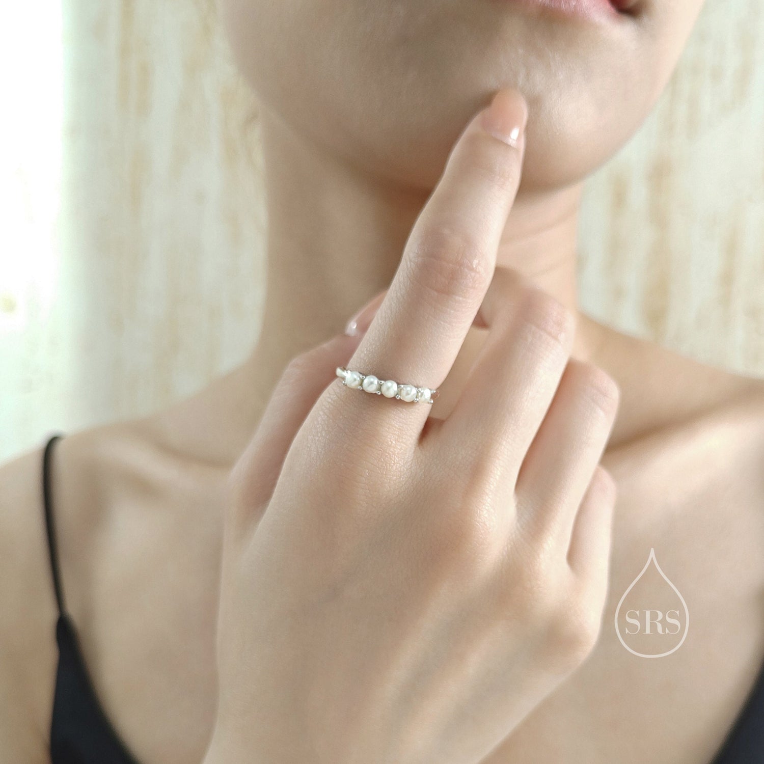 Freshwater Pearl Half Eternity Ring