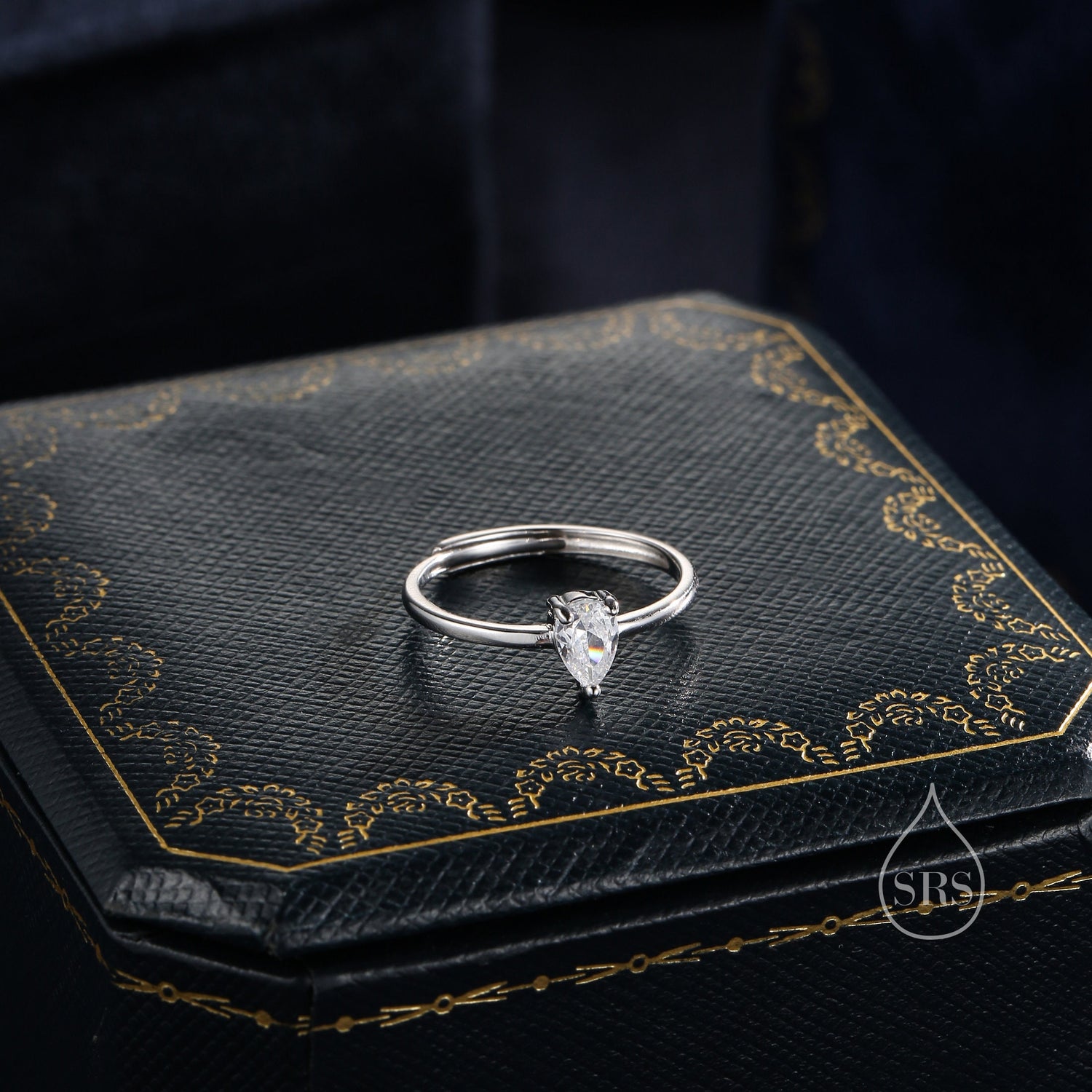 CZ Prong Set Pear Cut Droplet Gemstone Ring