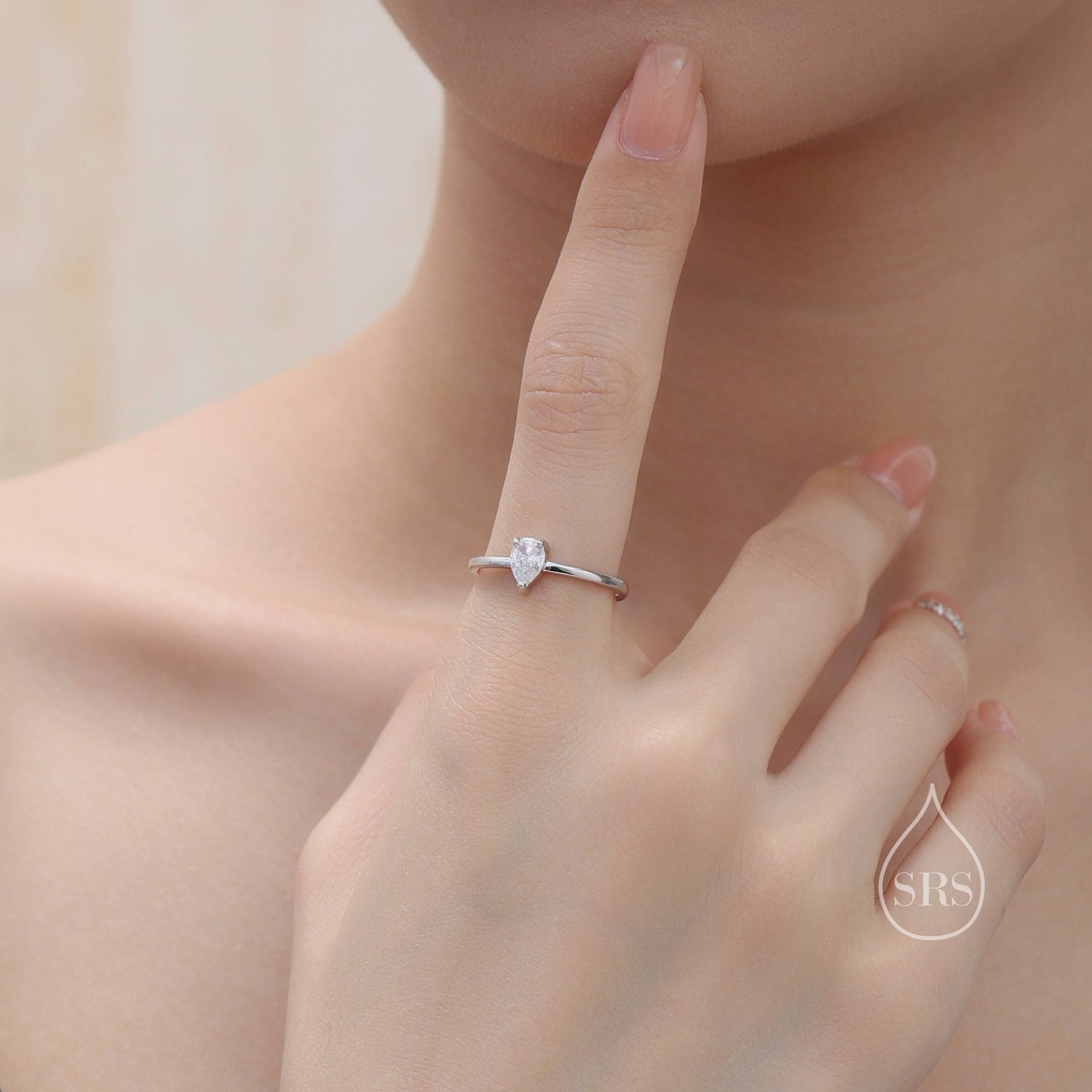 CZ Prong Set Pear Cut Droplet Gemstone Ring
