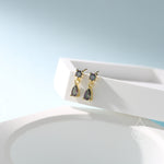 Tiny Double Mystic Black CZ Stud Earrings in Sterling Silver with Round and Droplet CZ, Silver or Gold, Two Mystic Topaz CZ Prong Earrings