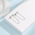 CZ Chain Ear Jacket in Sterling Silver, Silver or Gold, Front and Back Earrings, Two Part Earrings, CZ with Linking Chain Earrings