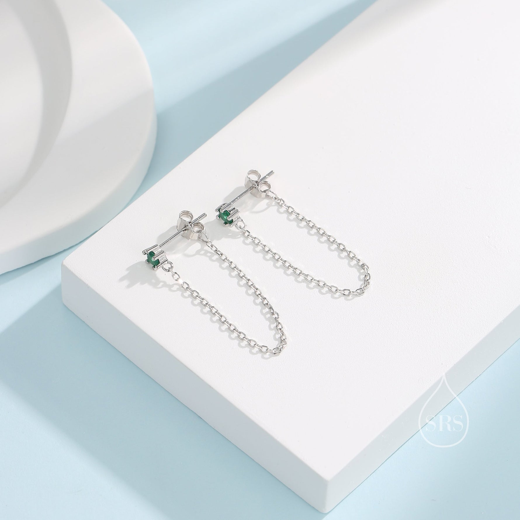CZ Chain Ear Jacket in Sterling Silver, Silver or Gold, Front and Back Earrings, Two Part Earrings, CZ with Linking Chain Earrings