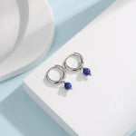 Sterling Silver Genuine Lapis Lazuli Bead Huggie Hoop Earrings, Minimalist Lapis Lazuli Stone Dangle Hoop Earrings, Lapis Hoop Earrings