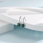 Genuine Malachite Drop Earrings in Sterling Silver, Natural Malachite Round Hook Earrings, Delicate Green Malachite Earrings