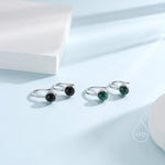 Genuine Black Onyx Drop Earrings in Sterling Silver, Natural Black Onyx Round Hook Earrings, Delicate Black Agate Earrings