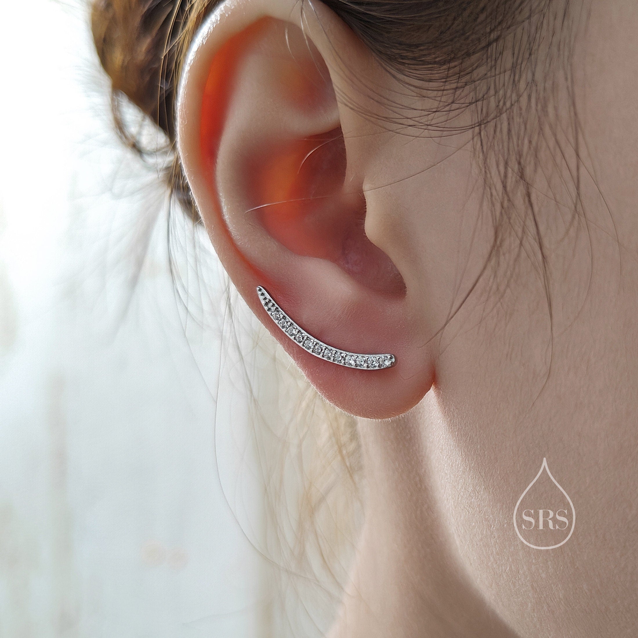 Black Diamond CZ Crawler Earrings in Sterling Silver Silver or Gold Silver Rain Silver
