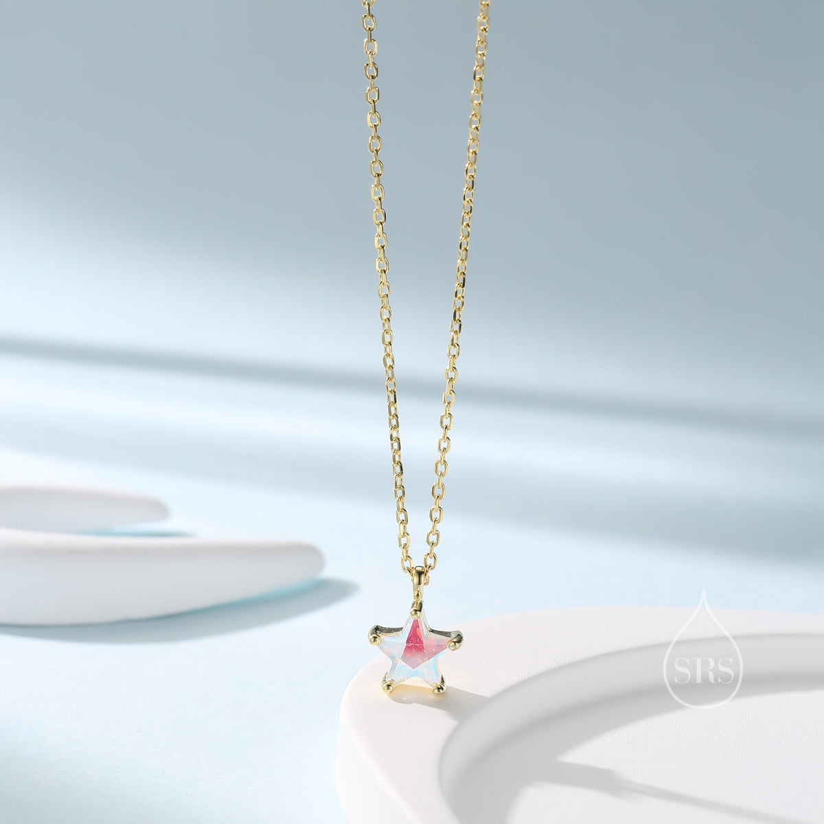 Sterling Silver Aurora AB CZ Star Pendant Necklace, Silver or Gold, Star Shape CZ Necklace, Colour Changing Star Necklace
