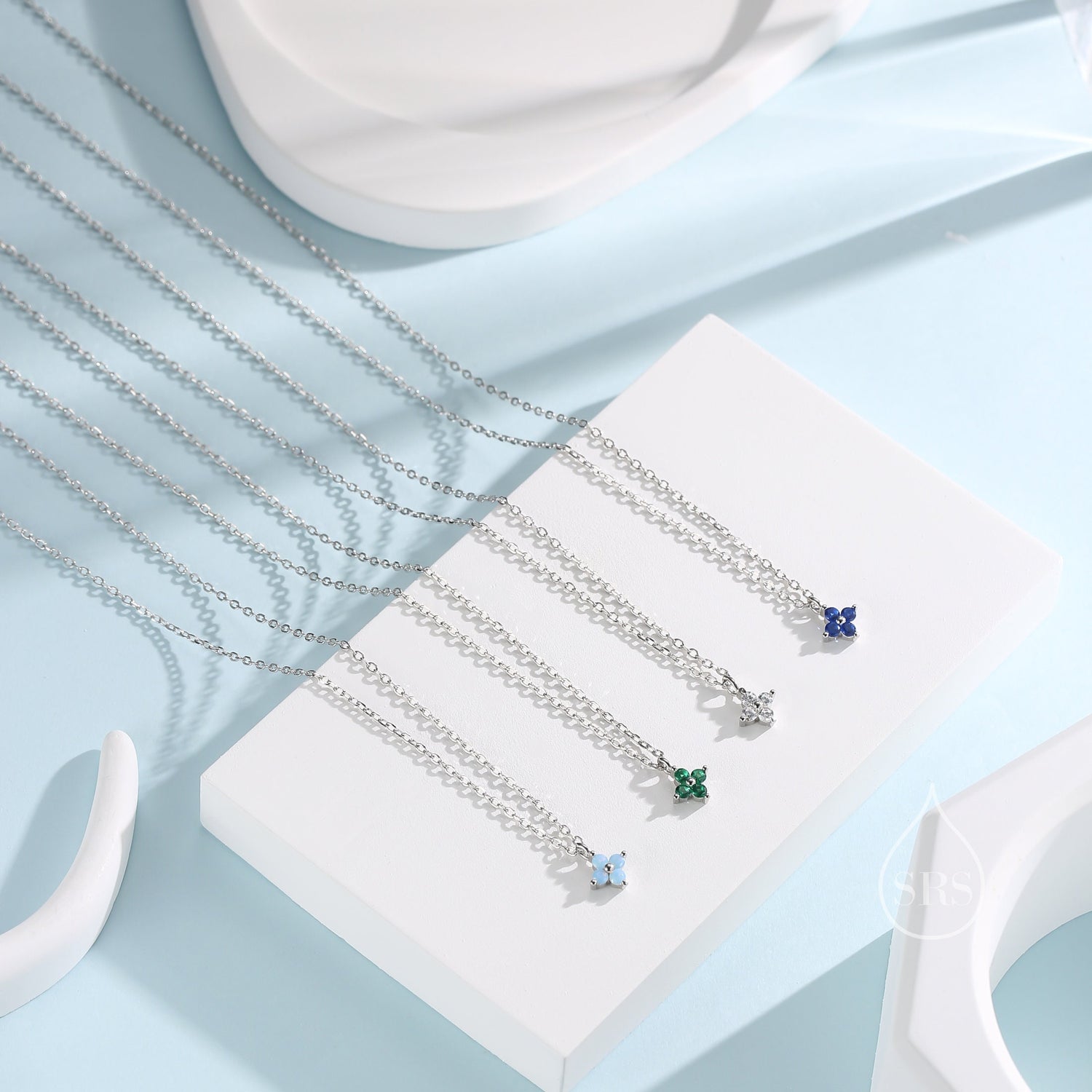 Tiny CZ Hydrangea Pendant Necklace