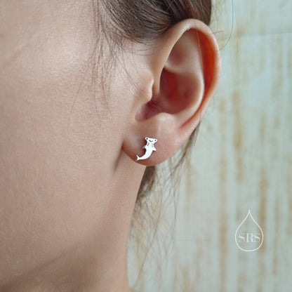 Kawaii Hammerhead Shark Stud Earrings in Sterling Silver, Silver or Gold or Rose Gold, Cute Shark Earrings, Smiling Fish Earrings