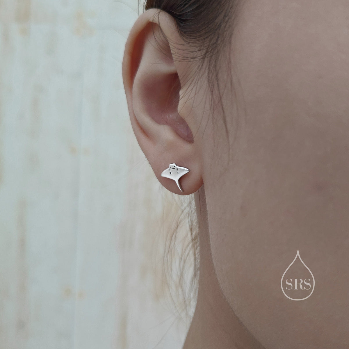 Mismatched Kawaii Hammerhead Shark and Manta Ray Stud Earrings in Sterling Silver, Silver or Gold or Rose Gold, Asymmetric Fish Earrings, Bundle Available