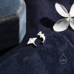 Mismatched Kawaii Hammerhead Shark & Manta Ray 16G Internally Threaded Flat Back Earrings in Sterling Silver, Animal Earrings