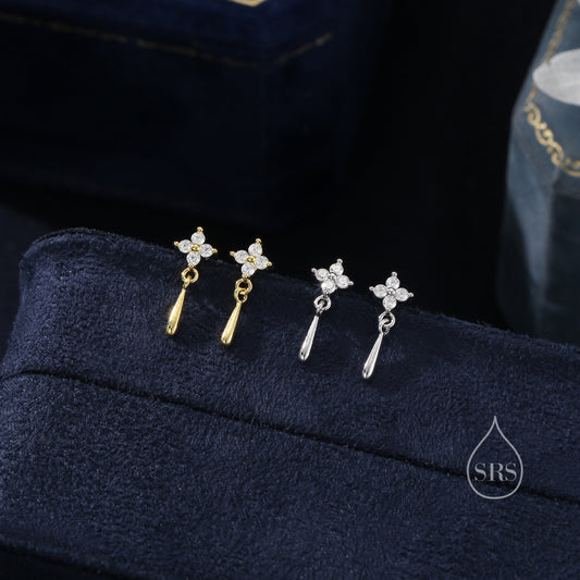 Sterling Silver Four CZ and Droplet Stud Earrings, Hydrangea CZ Earrings