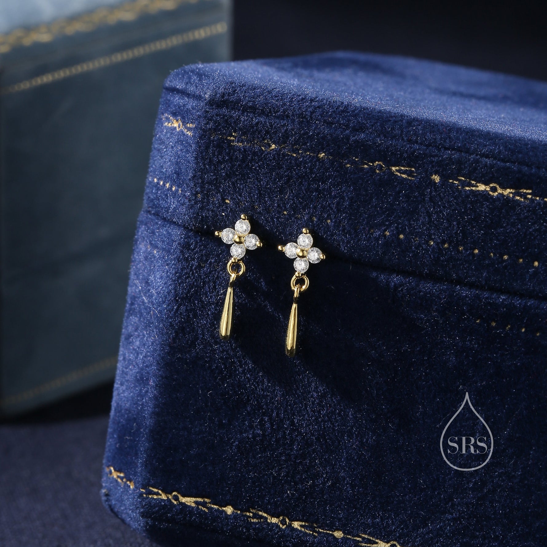 Sterling Silver Four CZ and Droplet Stud Earrings, Hydrangea CZ Earrings