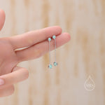 Double Aqua Green Opal Dangle Chain Earrings in Sterling Silver, Silver or Gold, Lab Opal Earrings, Two Opal Earrings, Aqua Blue Opal