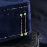 Double Aqua Green Opal Dangle Chain Earrings in Sterling Silver, Silver or Gold, Lab Opal Earrings, Two Opal Earrings, Aqua Blue Opal