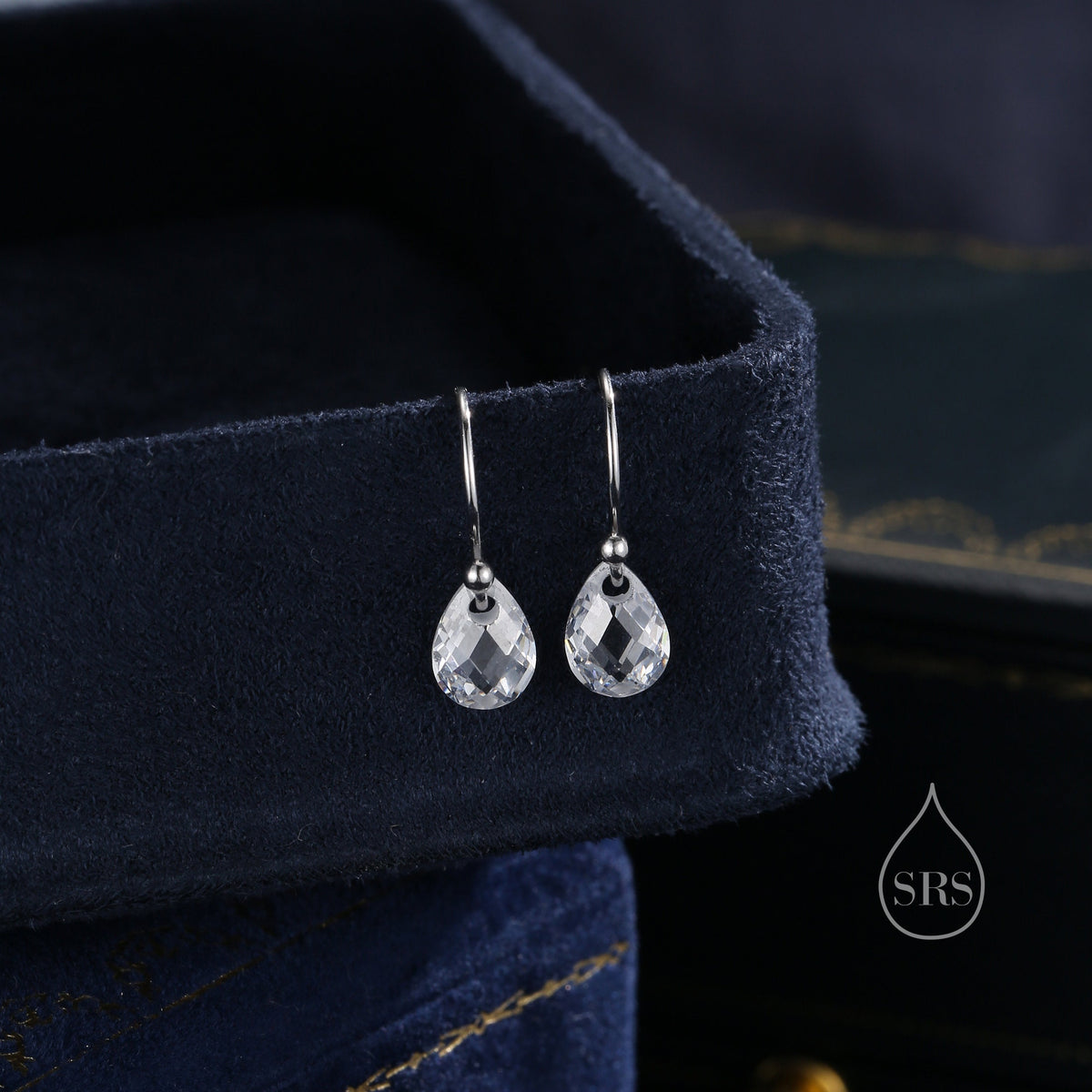 Faceted Glass Crystal Drop Earrings in Sterling Silver, Clear Crystal or Iridescent AB Crystal, Delicate Crystal Earrings