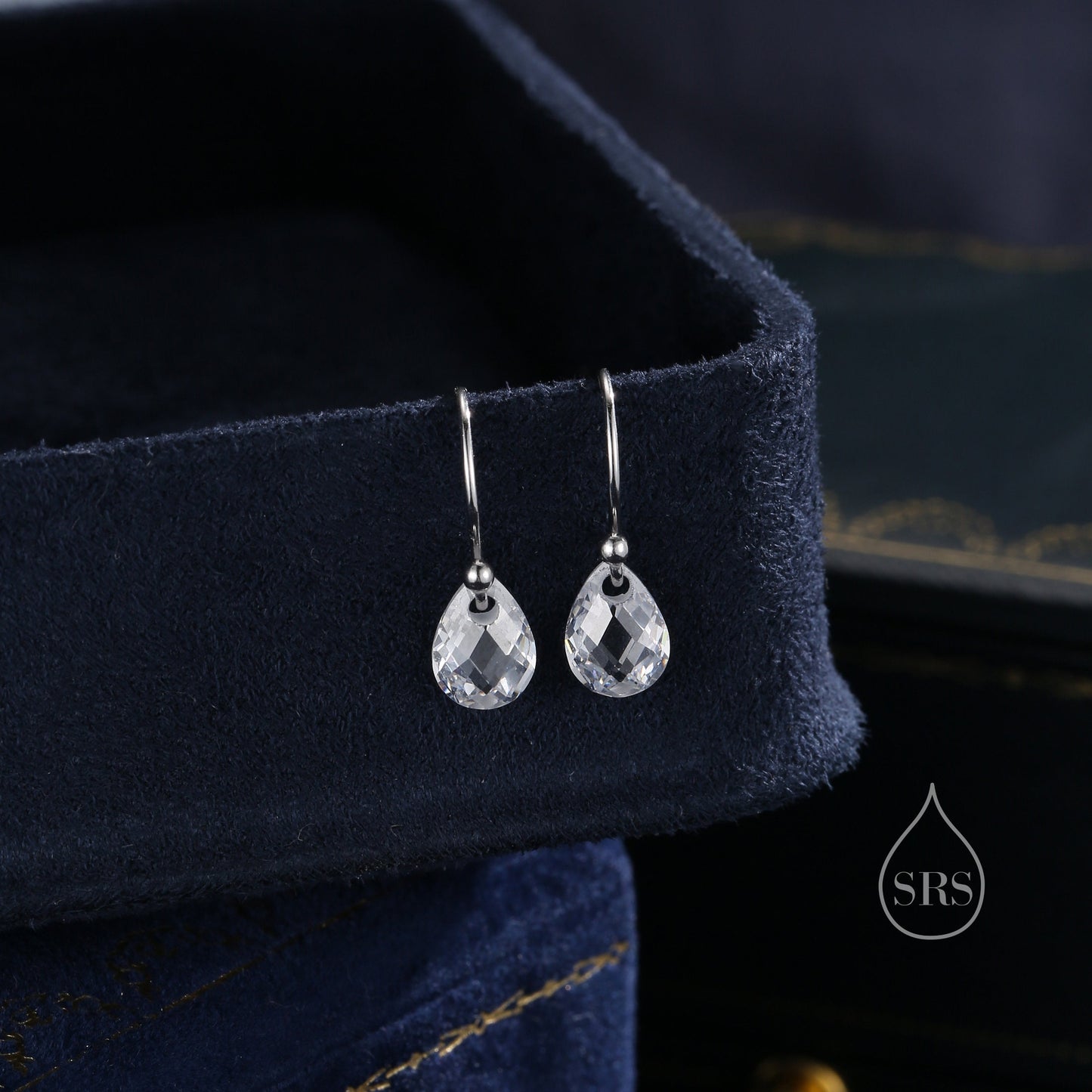 Faceted Glass Crystal Drop Earrings in Sterling Silver, Clear Crystal or Iridescent AB Crystal, Delicate Crystal Earrings