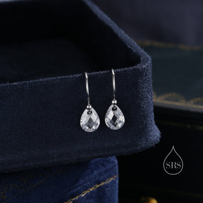 Faceted Glass Crystal Drop Earrings in Sterling Silver, Clear Crystal or Iridescent AB Crystal, Delicate Crystal Earrings