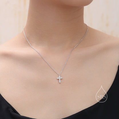 CZ Cross Pendant Necklace in Sterling Silver, Cross Necklace, Silver or Gold, Sterling Silver Cross Necklace