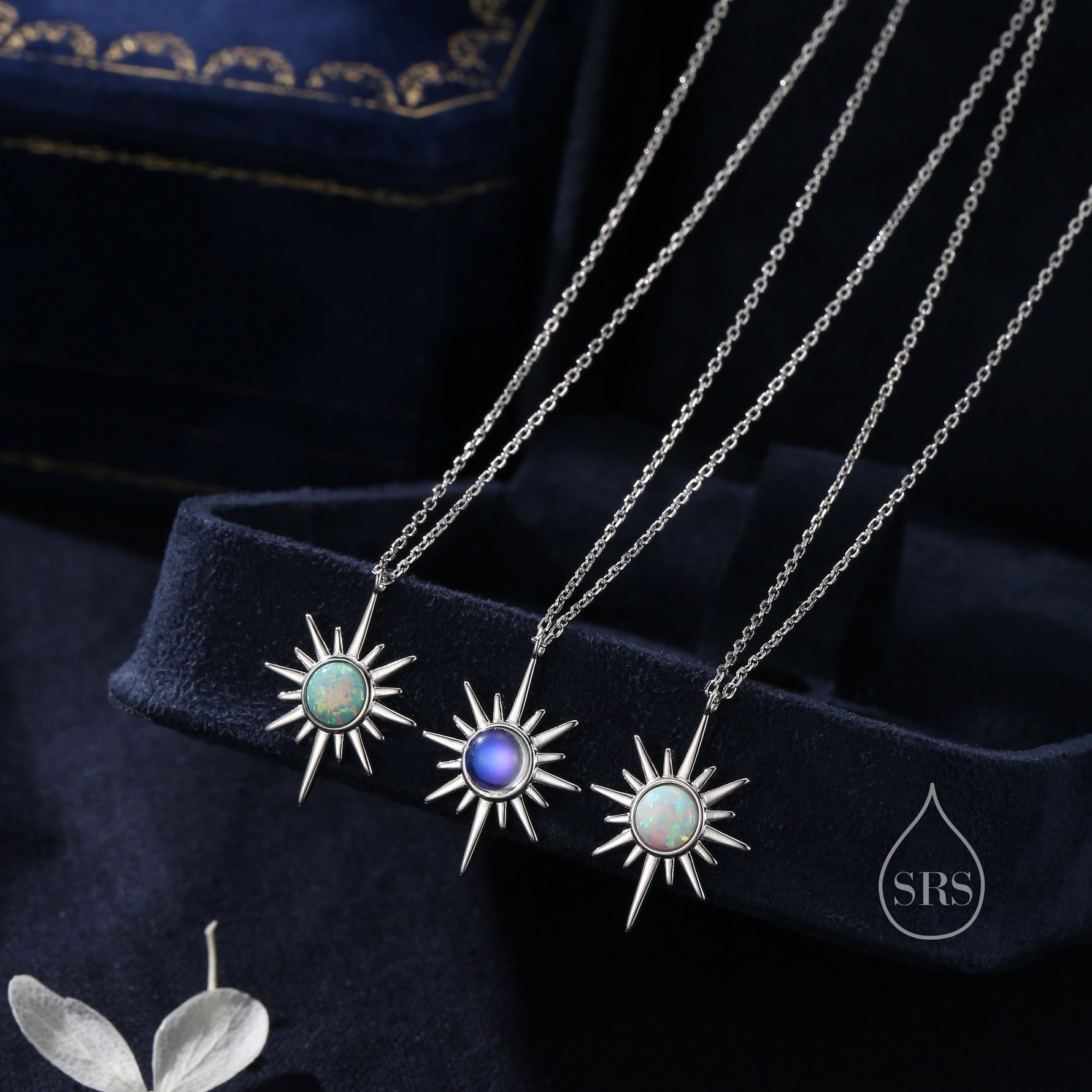 White Opal North Star Pendant Necklace in Sterling Silver, Silver or Gold, Lab Opal Starburst Necklace, Opal Star Necklace, Opal Sunburst