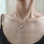 White Opal North Star Pendant Necklace in Sterling Silver, Silver or Gold, Lab Opal Starburst Necklace, Opal Star Necklace, Opal Sunburst
