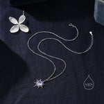 Moonstone North Star Pendant Necklace in Sterling Silver, Silver or Gold, Lab Moonstone Starburst Necklace, Moonstone Sunburst Star Necklace