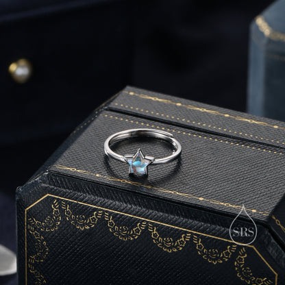 Sterling Silver Moonstone Star Ring, Simulated Moonstone Star and Moon Ring, Adjustable Size, Celestial Jewellery, Lab Moonstone Star Ring