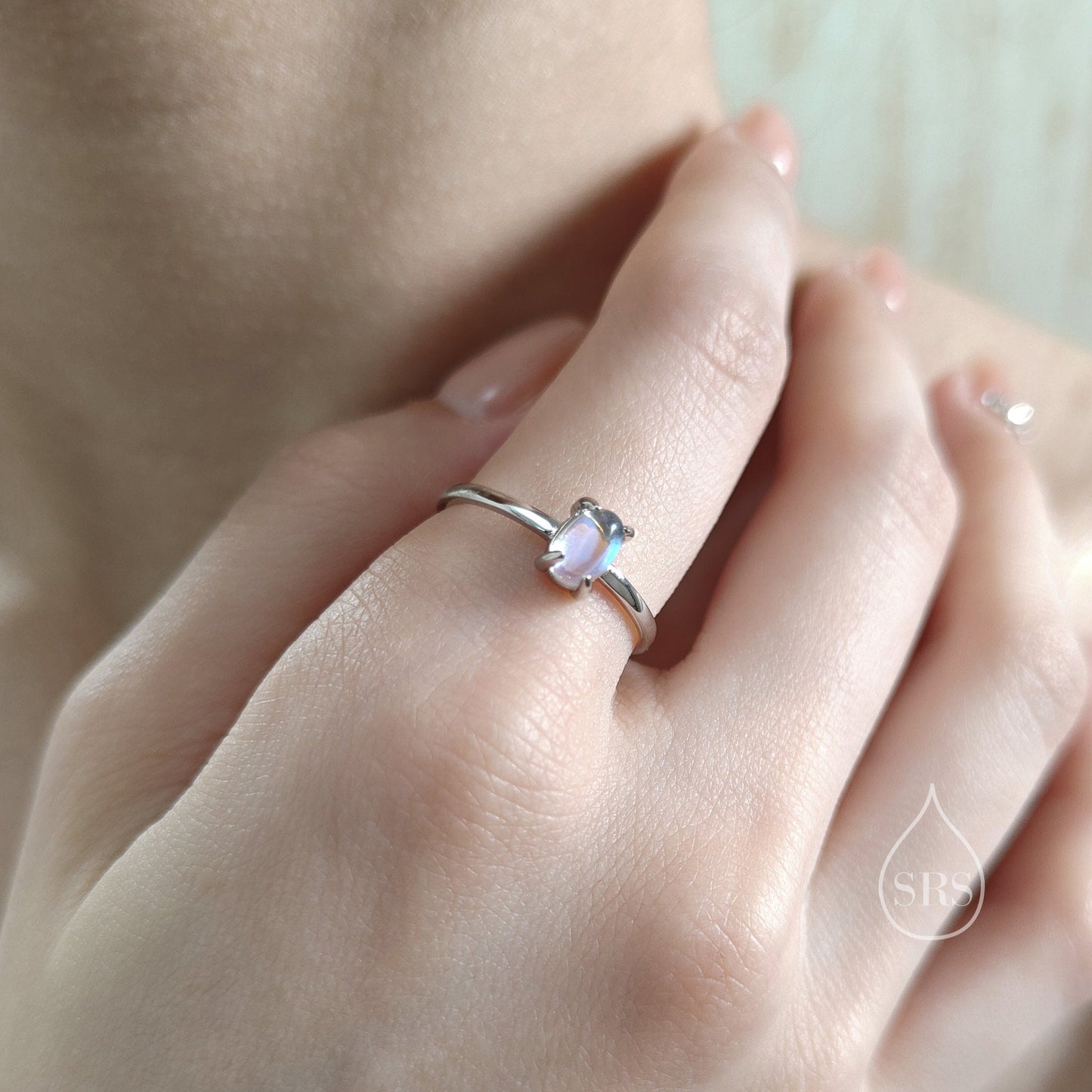 Sterling Silver Moonstone Oval Ring, Simulated Moonstone Oval Ring,  Minimalist Lab Moonstone Ring