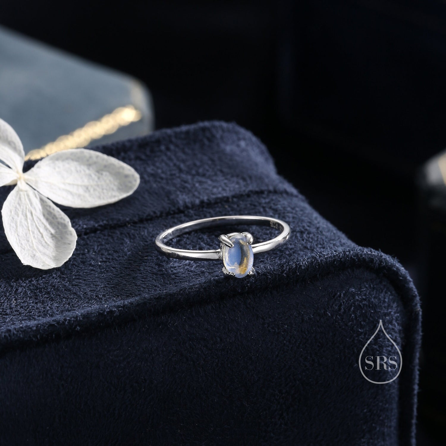 Sterling Silver Moonstone Oval Ring, Simulated Moonstone Oval Ring, Minimalist Lab Moonstone Ring