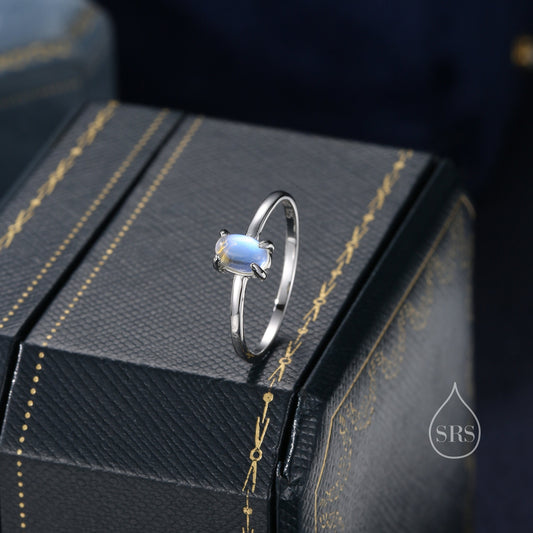 Sterling Silver Moonstone Oval Ring, Simulated Moonstone Oval Ring, Minimalist Lab Moonstone Ring