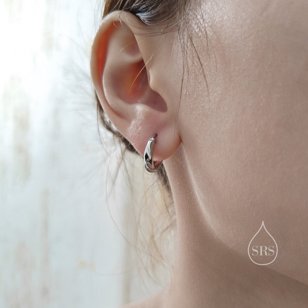 Croissant Hoop Earrings in Sterling Silver, Silver or Gold, Twist Hoop Earrings, Simple Braided Hoop Earrings 10mm Inner Diameter