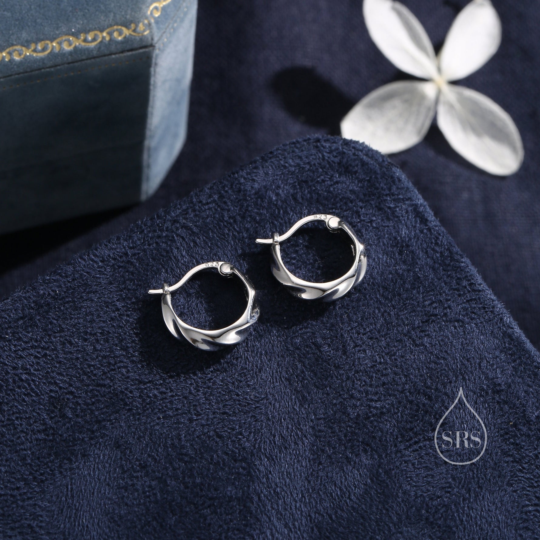 Croissant Hoop Earrings in Sterling Silver, Silver or Gold, Twist Hoop Earrings, Simple Braided Hoop Earrings 10mm Inner Diameter