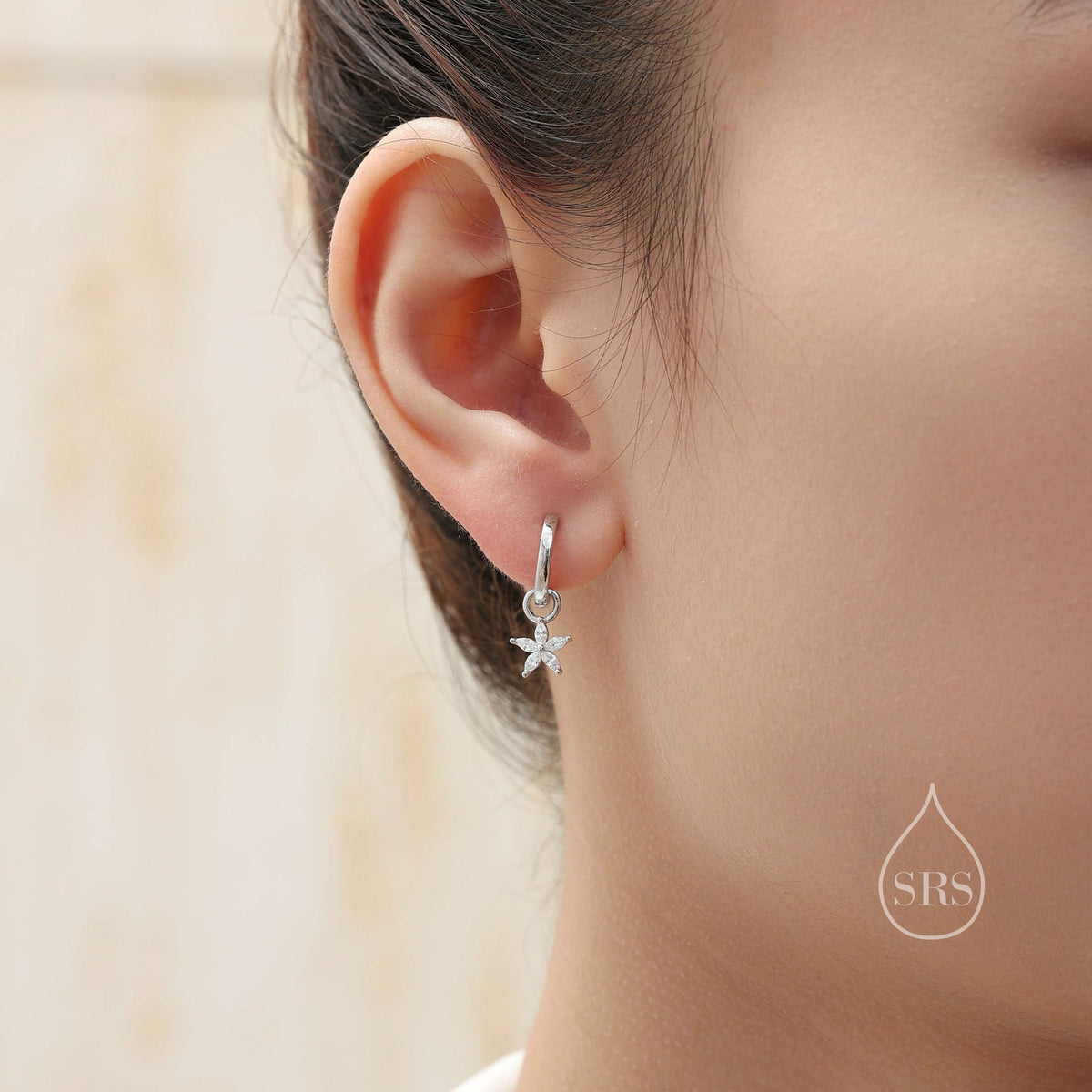 Flower CZ Hoop Earrings